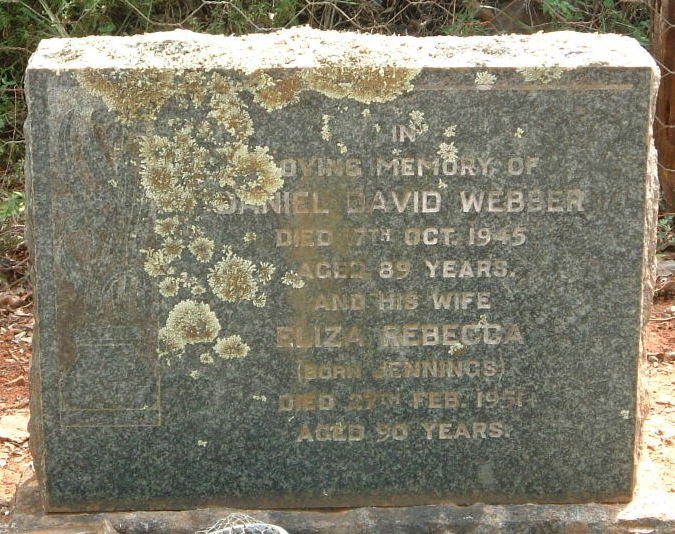 WEBBER Daniel David -1945 &amp; Eliza Rebecca JENNINGS -1951