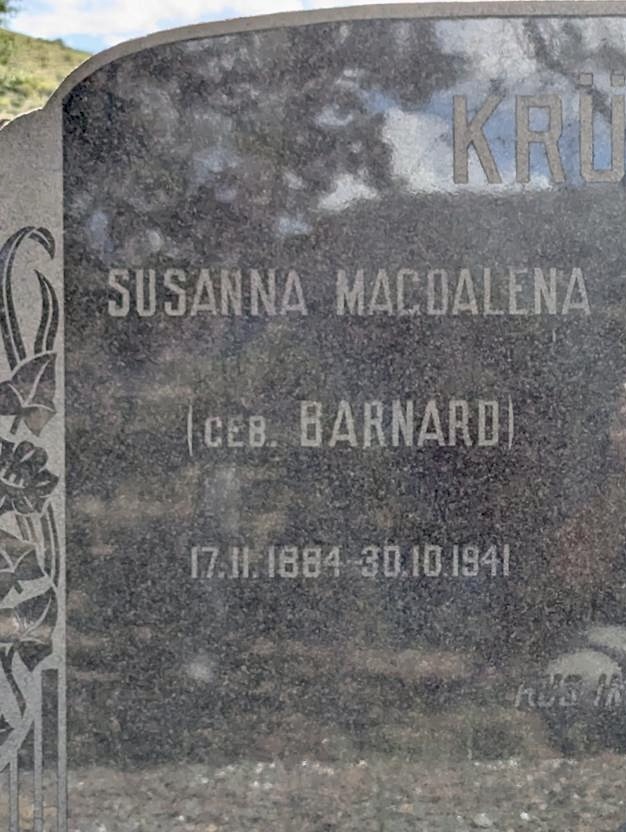 KRUGER Susanna Magdalena nee BARNARD 1884-1941