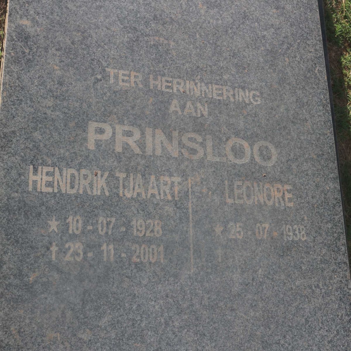 PRINSLOO Hendrik Tjaart 1928-2001 &amp; Leonore 1938-