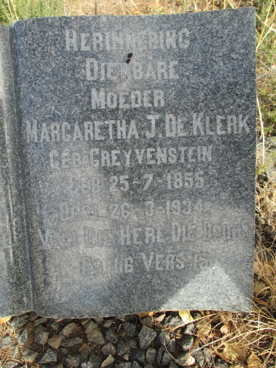 KLERK Margaretha J., de nee GREYVENSTEIN 1855-1934