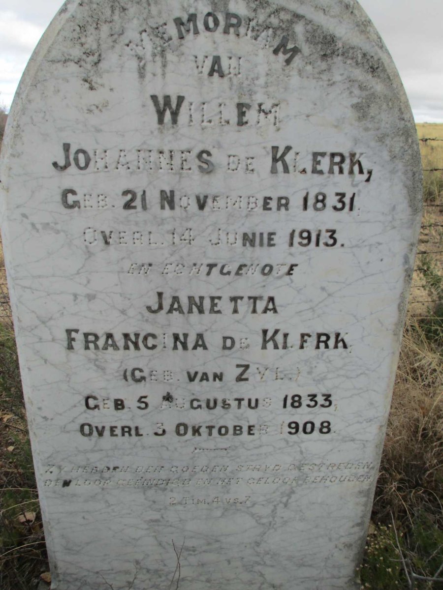 KLERK Willem Johannes, de 1831-1913 &amp; Janetta Francina VAN ZYL 1833-1908