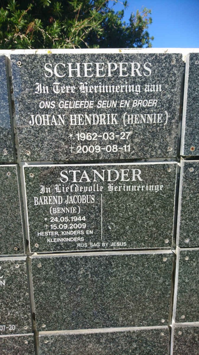 SCHEEPERS Johan Hendrik 1962-2009 :: STANDER Barend Jacobus 1944-2009