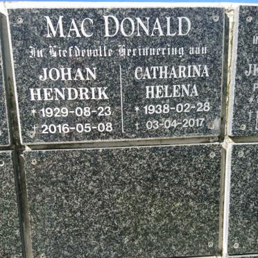 MACDONALD Johan Hendrik 1929-2016 &amp; Catharina Helena 1938-2017