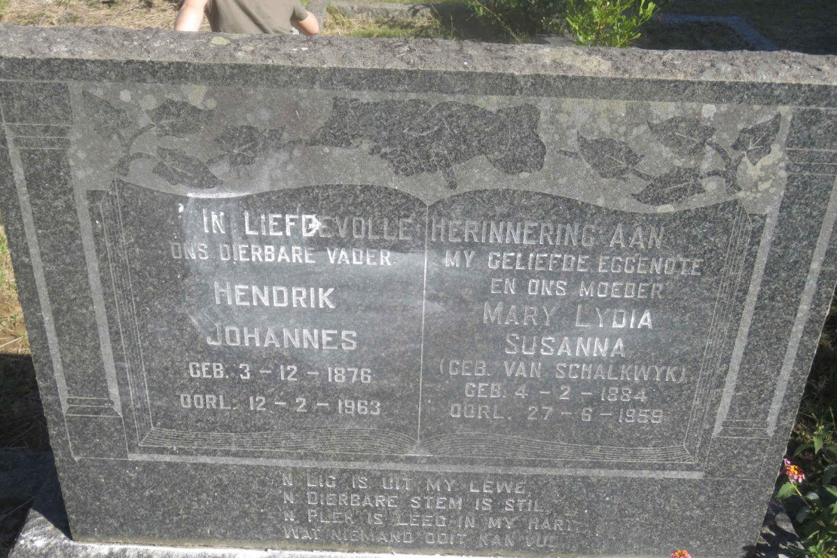 BESSINGER Hendrik Johannes 1876-1963 &amp; Mary Lydia Susanna VAN SCHALKWYK 1884-1959
