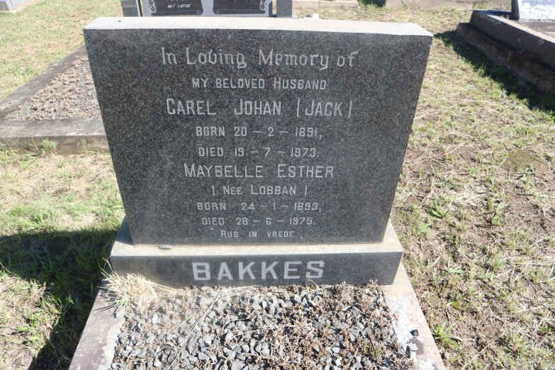 BAKKES Carel Johan 1891-1973 &amp; Maybelle Esther LOBBAN 1893-1975