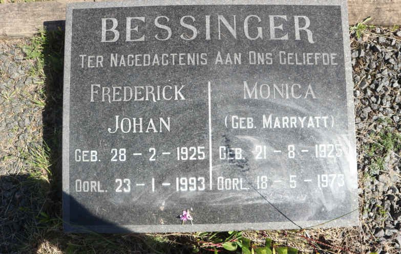 BESSINGER Frederick Johan 1925-1993 &amp; Monica MARRYATT 1925-1973