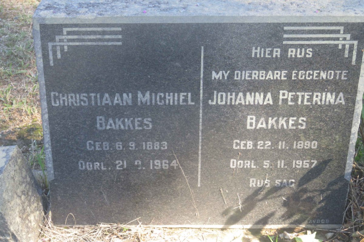 BAKKES Christiaan Michiel 1883-1964 &amp; Johanna Peterina 1890-1957