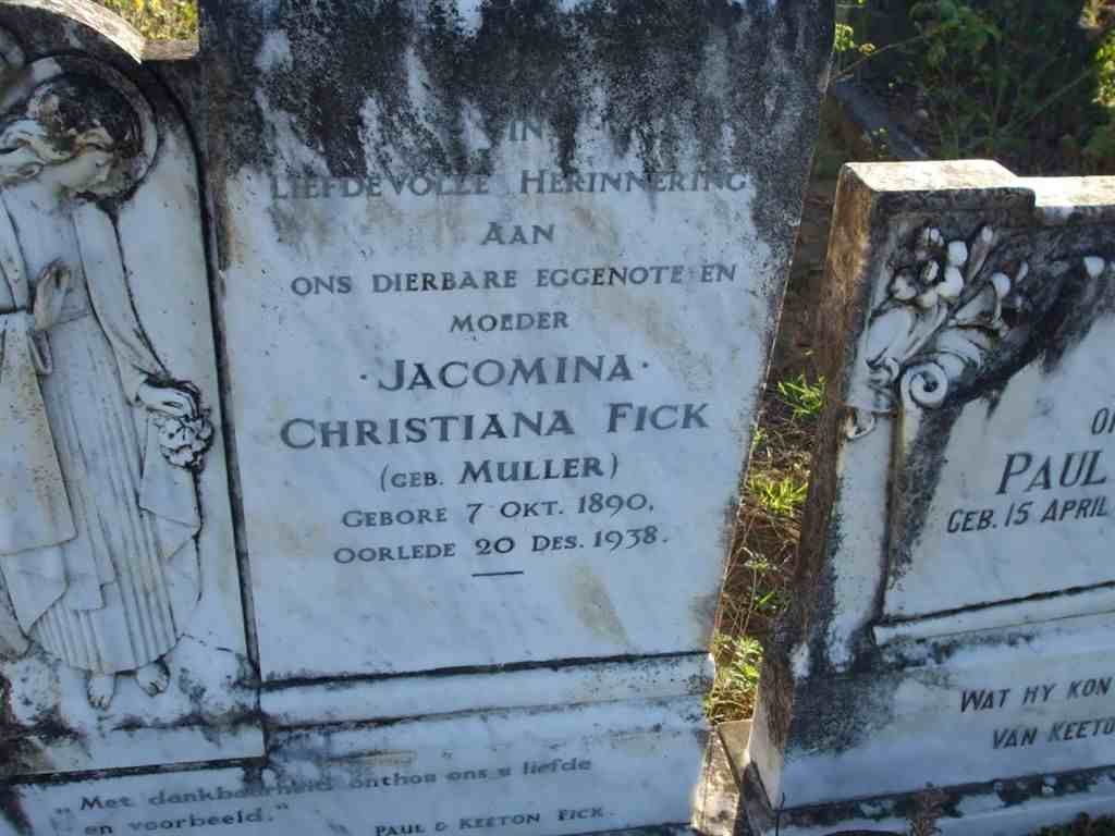 FICK Jacomina Christiana nee MULLER 1890-1938
