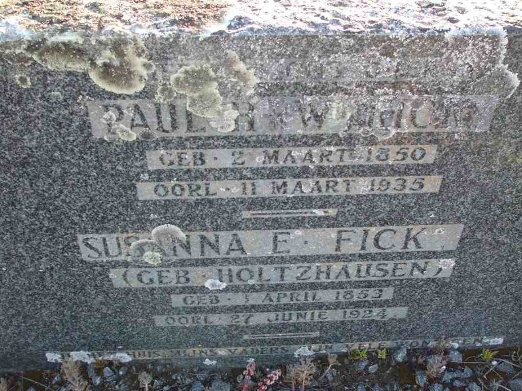 FICK Paul H.W. 1850-1935 &amp; Susanna E. HOLTZHAUSEN 1853-1924
