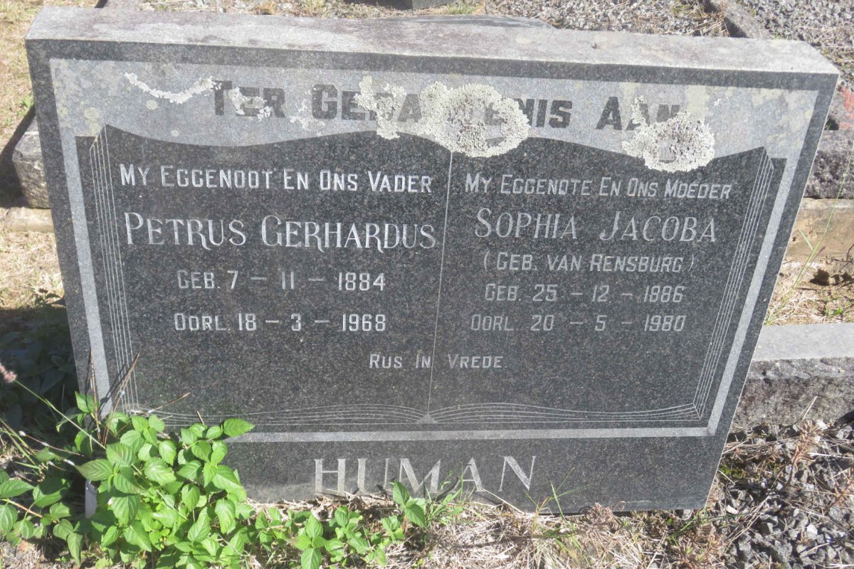 HUMAN Petrus Gerhardus 1884-1968 &amp; Sophia Jacoba VAN RENSBURG 1886-1980