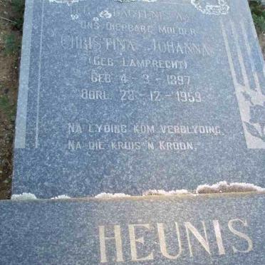HEUNIS Christina Johanna nee LAMPRECHT 1897-1959
