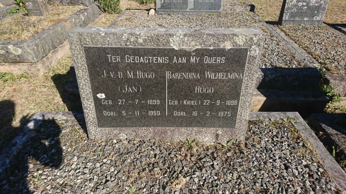 HUGO J.V.D.M. 1899-1959 &amp; Barendina Wilhelmina KRIEL 1898-1975