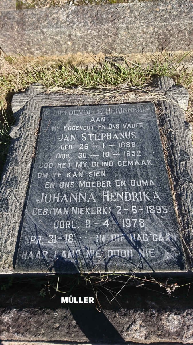 MÜLLER Jan Stephanus 1888-1952 &amp; Johanna Hendrika VAN NIEKERK 1895-1978