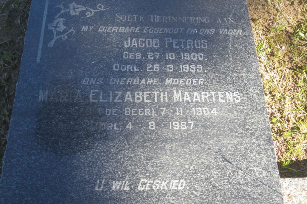 MAARTENS Jacob Petrus 1900-1959 &amp; Maria Elizabeth DE BEER 1904-1987