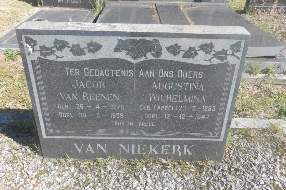 NIEKERK Jacob van Reenen, van 1878-1959 &amp; Augustina Wilhelmina APPEL 1883-1947