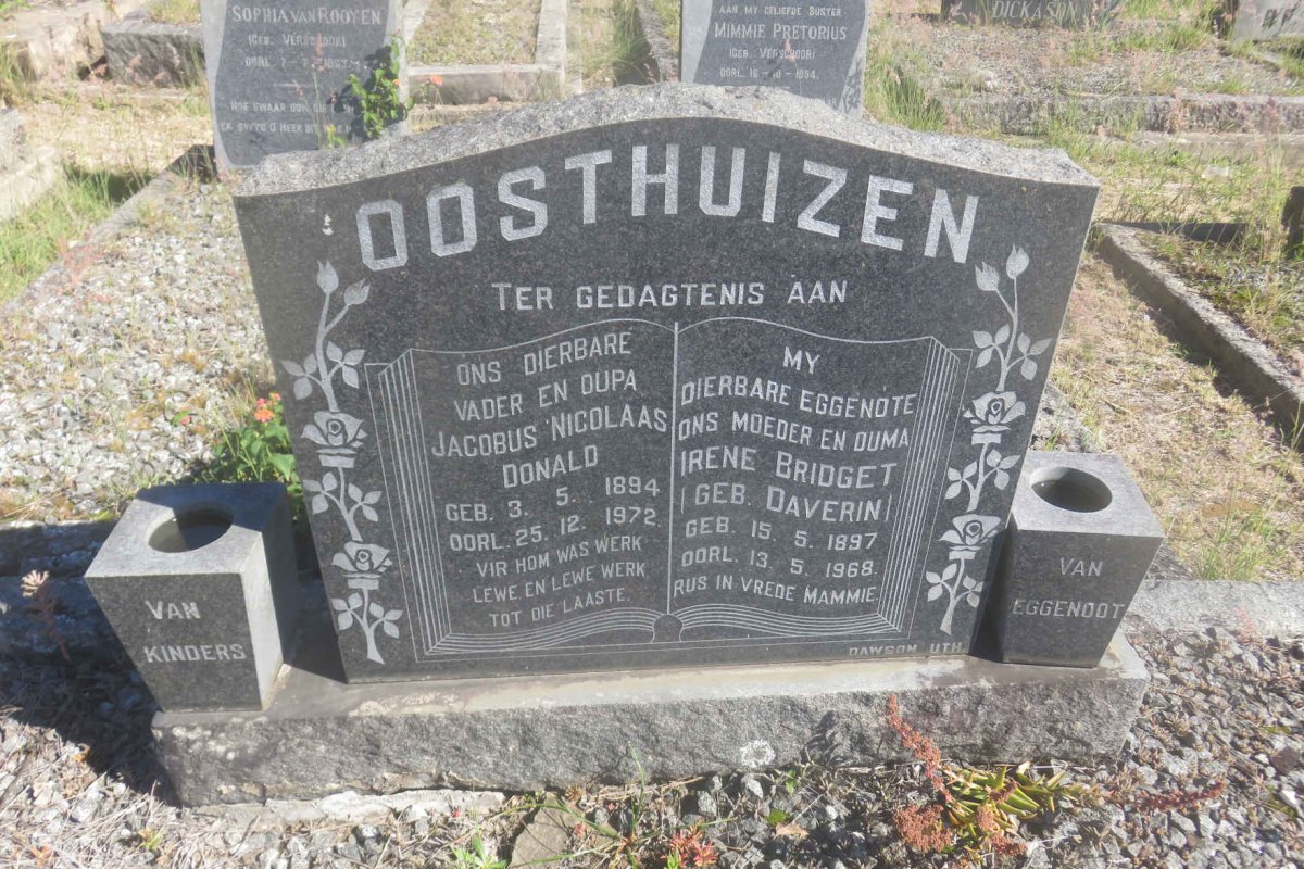 OOSTHUIZEN Jacobus Nicolaas Donald 1894-1972 &amp; Irene Bridget DAVERIN 1897-1968