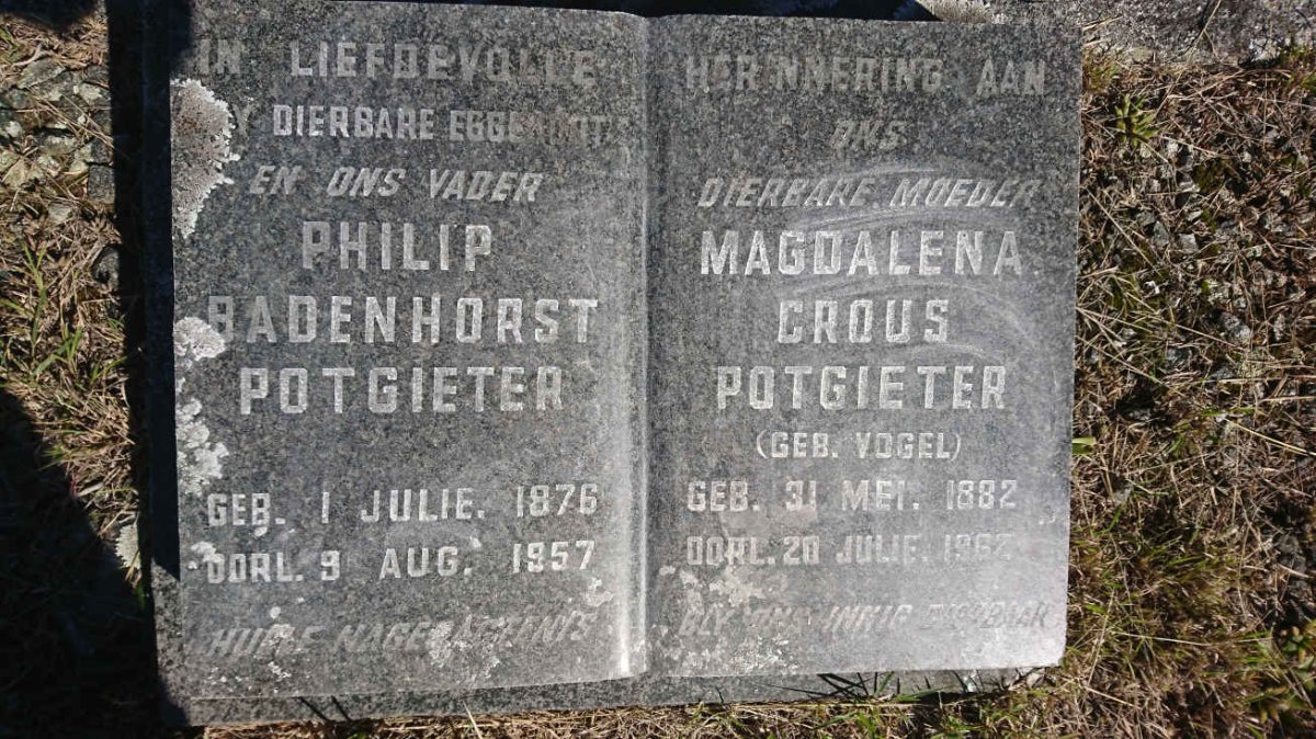 POTGIETER Philip Badenhorst 1876-1957 &amp; Magdalena Crous VOGEL 1882-1962