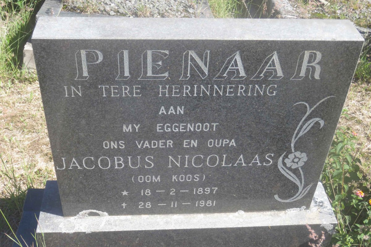 PIENAAR Jacobus Nicolaas 1897-1981