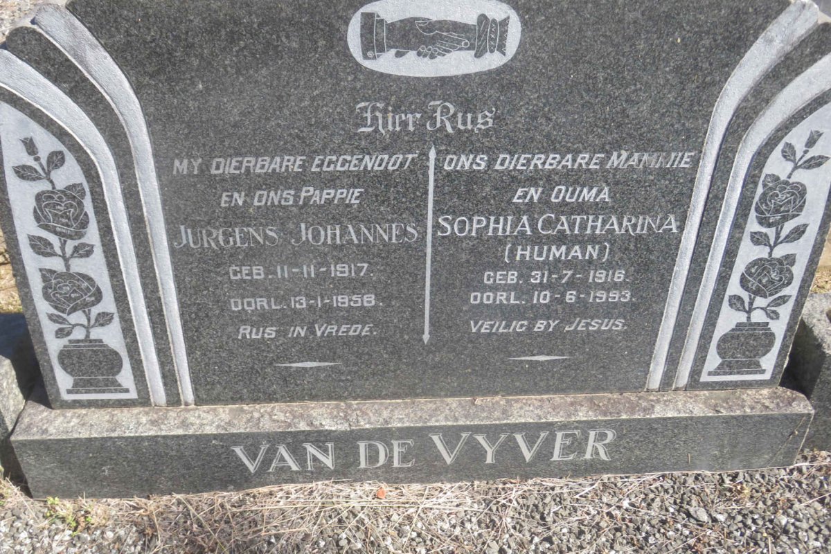 VYVER Jurgens Johannes, van der 1917-1958 &amp; Sophia Catharina HUMAN 1916-1993