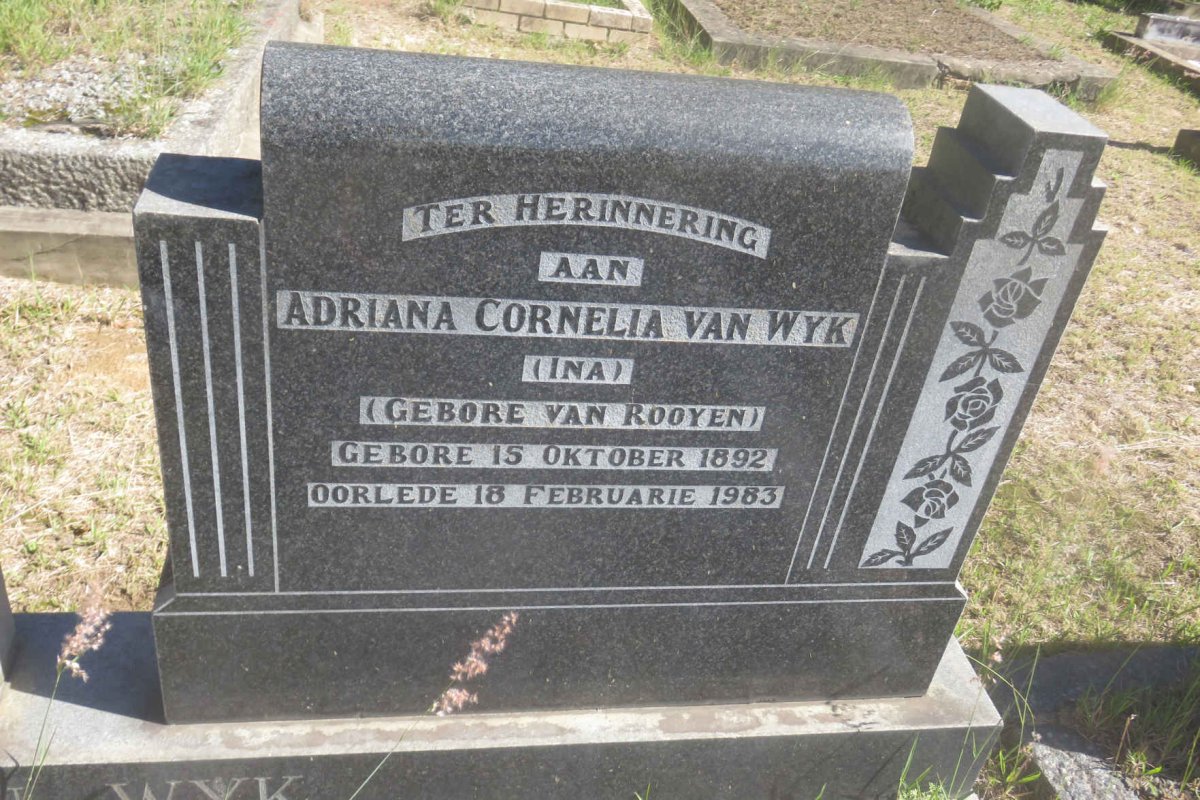 WYK Albertus Petrus, van 1890-1947 &amp; Adriana Cornelia VAN ROOYEN 1892-1983