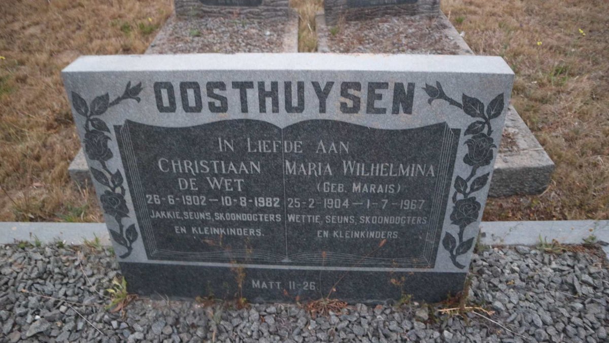 OOSTHUYSEN Christiaan de Wet 1902-1982 &amp; Maria Magdalena MARAIS 1904-1967
