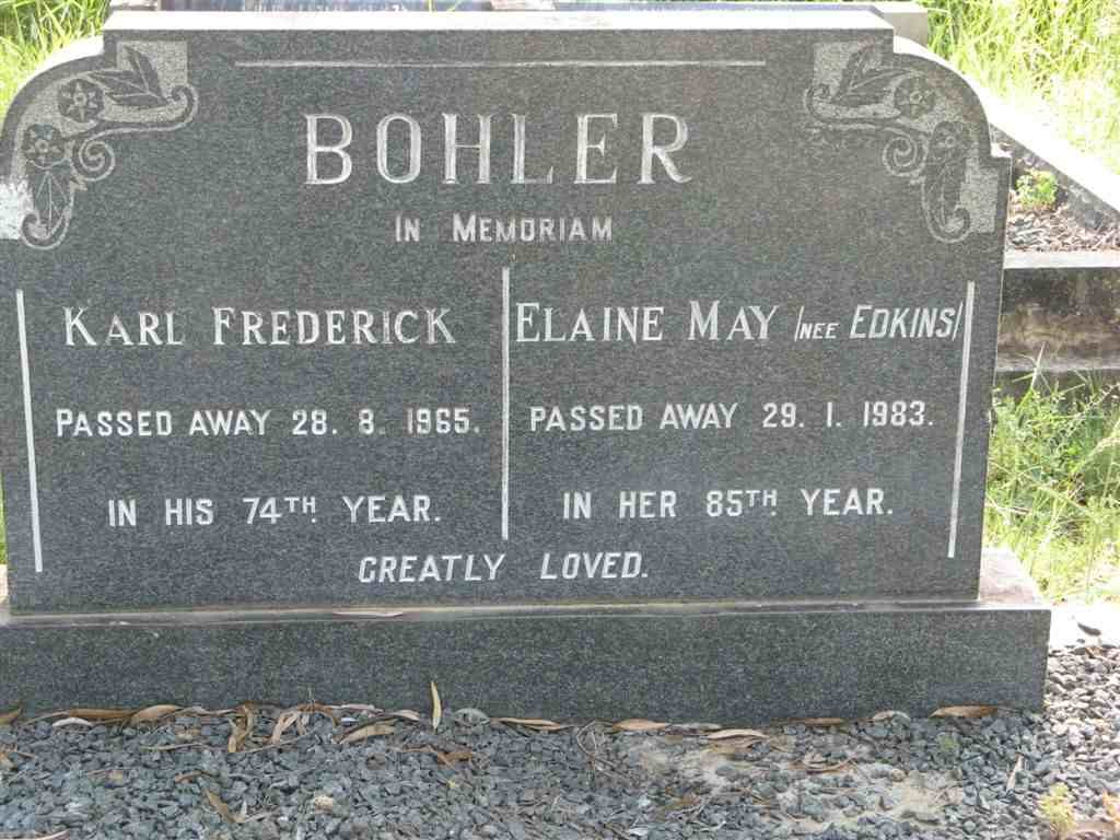 BOHLER Karl Frederick -1965 &amp; Elaine May EDKINS -1983
