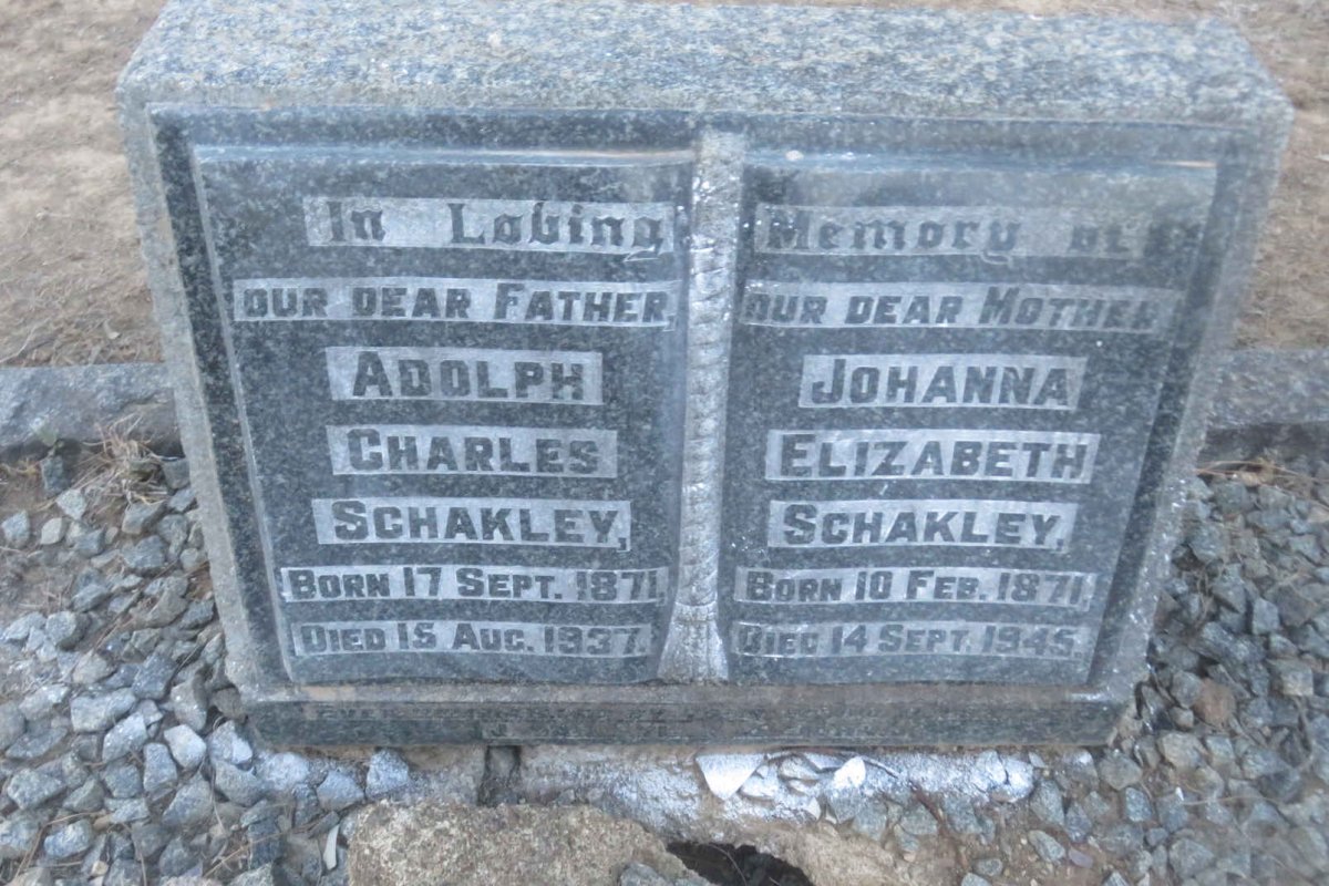 SCHAKLEY Adolph Charles 1871-1937 &amp; Johanna Elizabeth 1871-1945