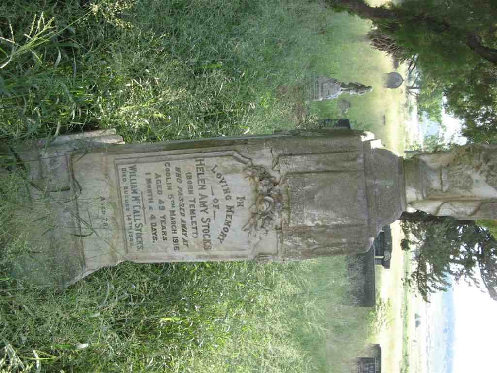 STOCKS William McCALL -1942 &amp; Helen Amy TEMLETT -1916