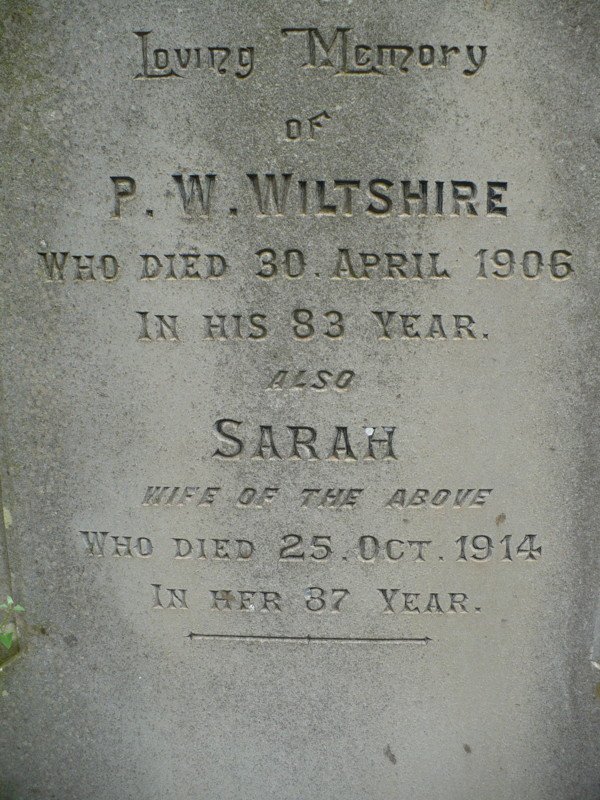 WILTSHIRE P.W. -1906 &amp; Sarah -1914