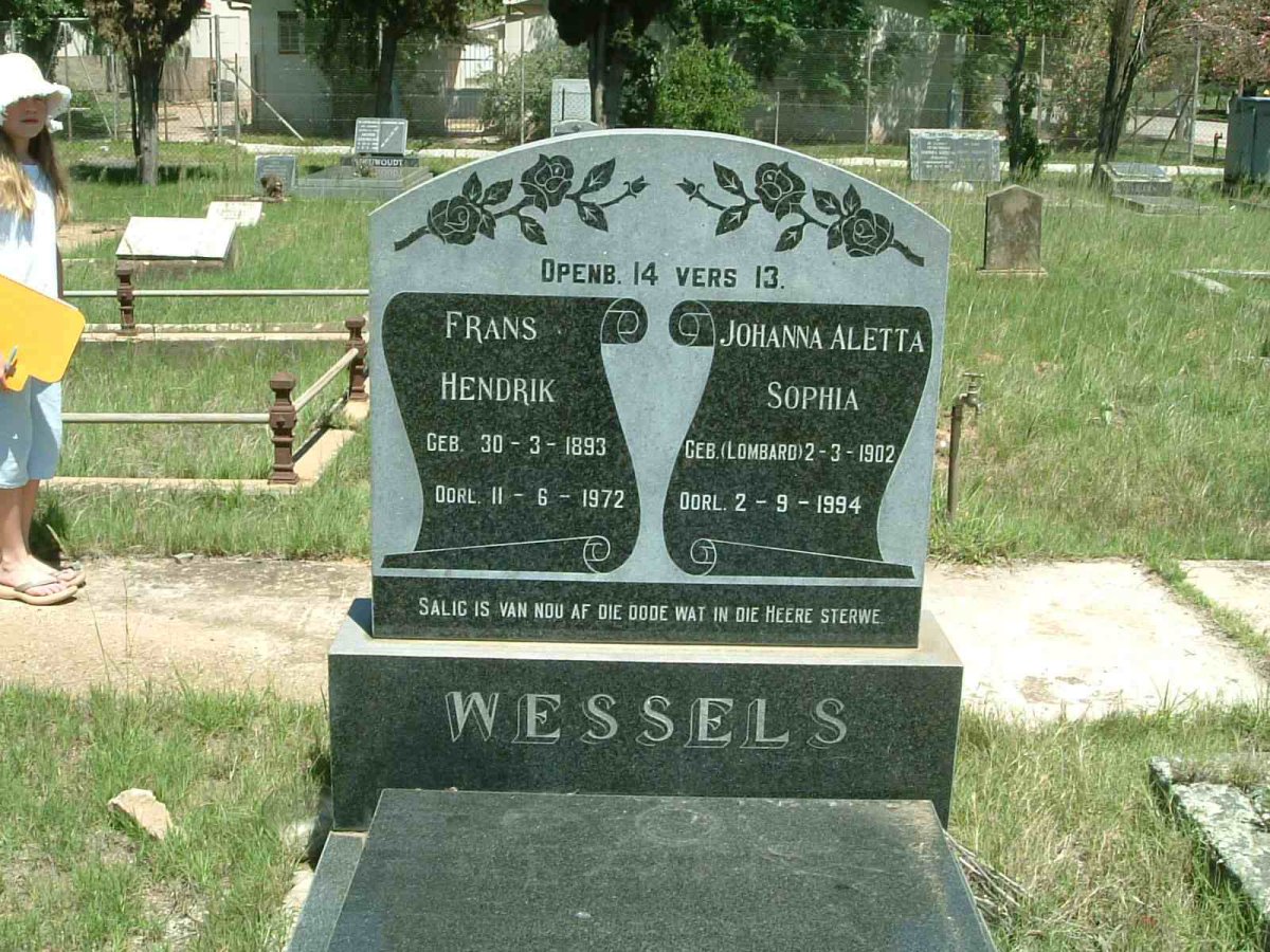 WESSELS Frans Hendrik 1893-1972 &amp; Johanna Aletta Sophia LOMBARD 1902-1994