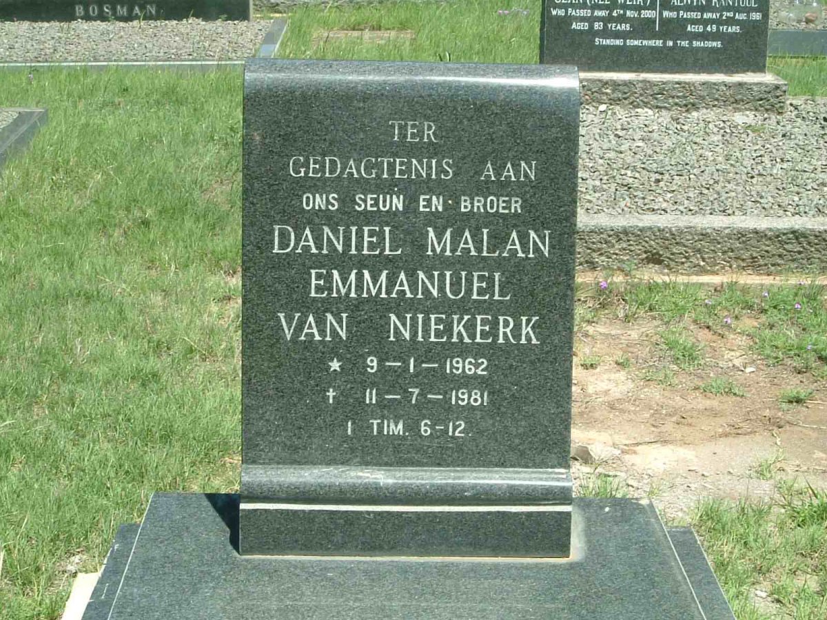 NIEKERK Daniel Malan Emmanuel, van 1962-1981