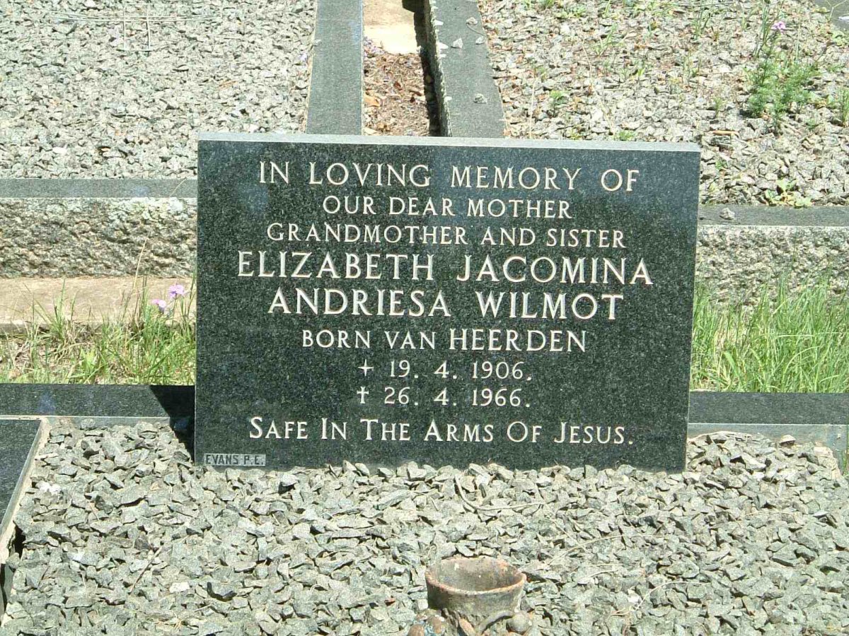 WILMOT Elizabeth Jacomina Andriesa nee VAN HEERDEN 1906-1966