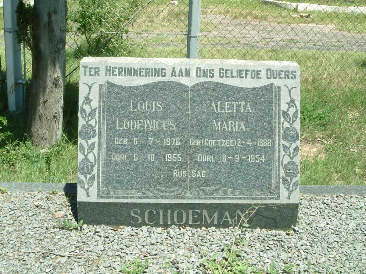 SCHOEMAN Louis Lodewicus 1876-1955 &amp; Aletta Maria COETZEE 1888-1954