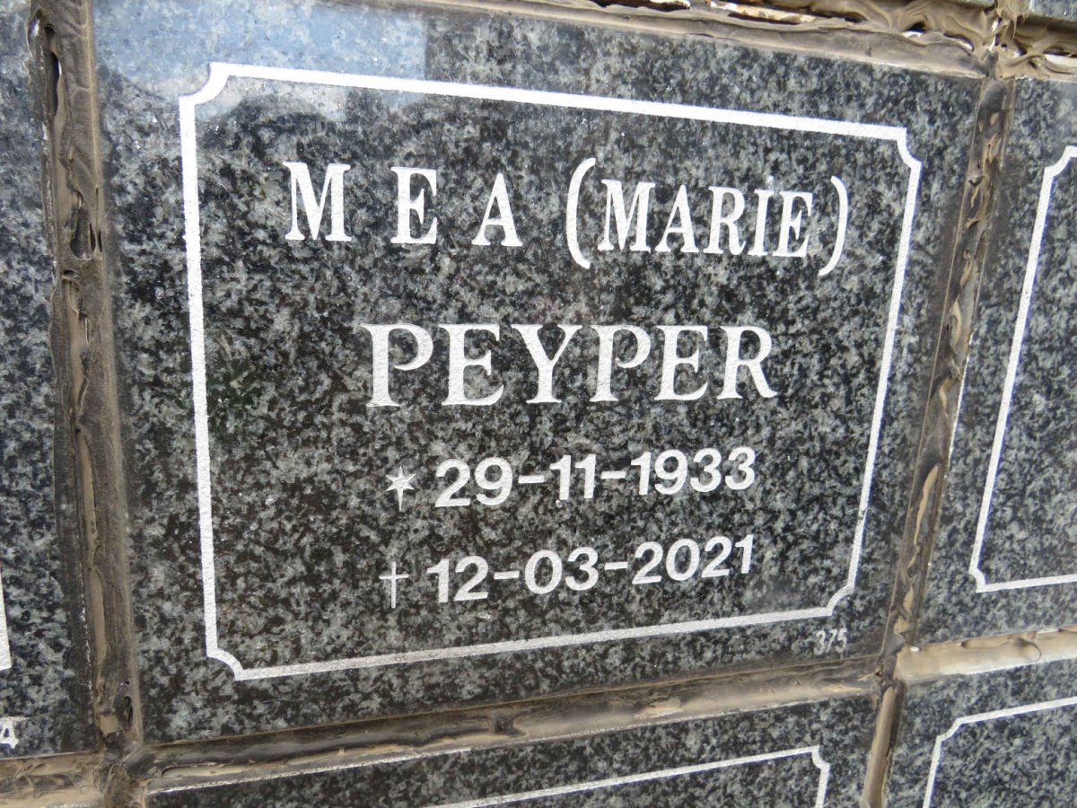 PEYPER M.E.A. 1933-2021
