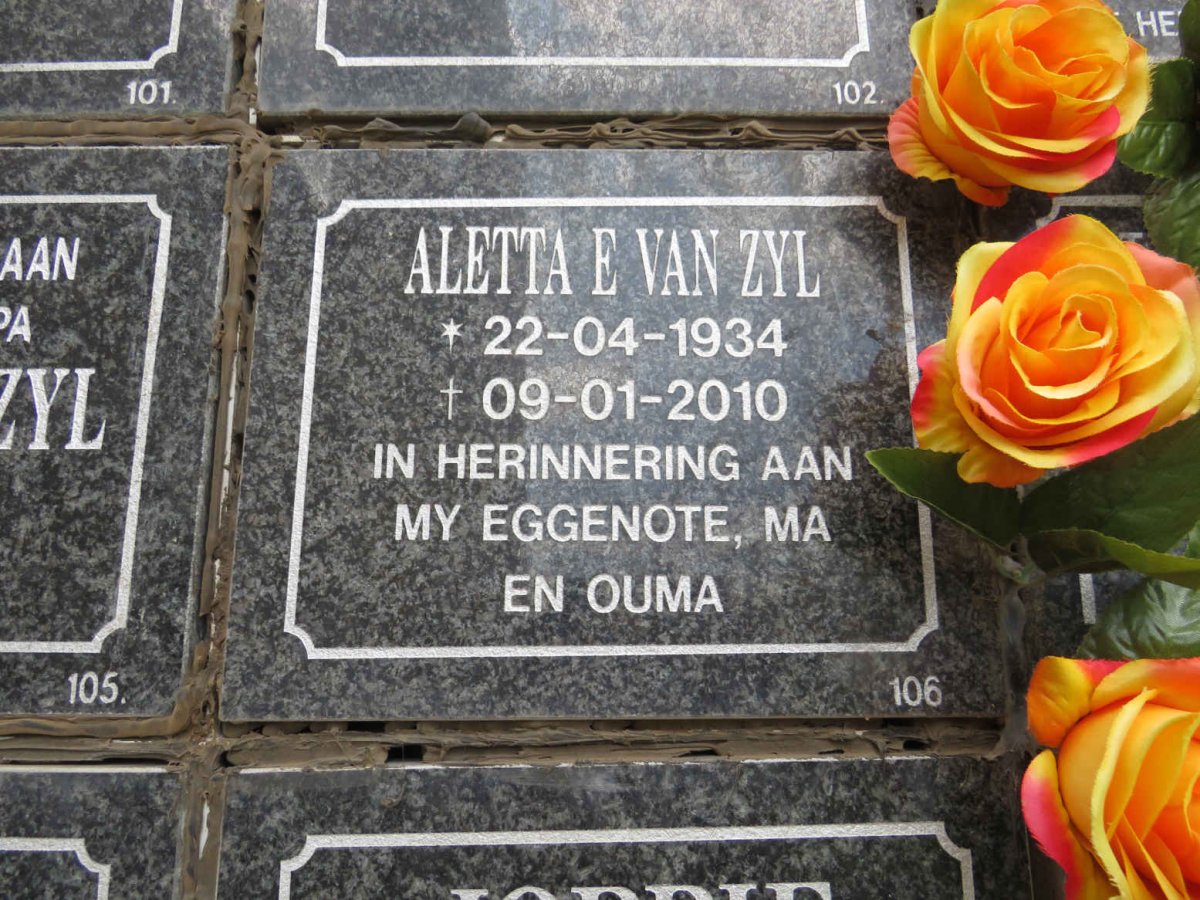ZYL Aletta E., van 1934-2010