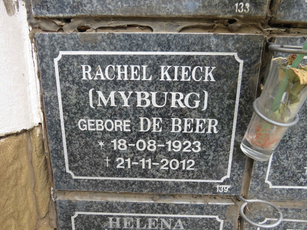 KIECK Rachel voorheen MYBURGH nee DE BEER 1923-2012