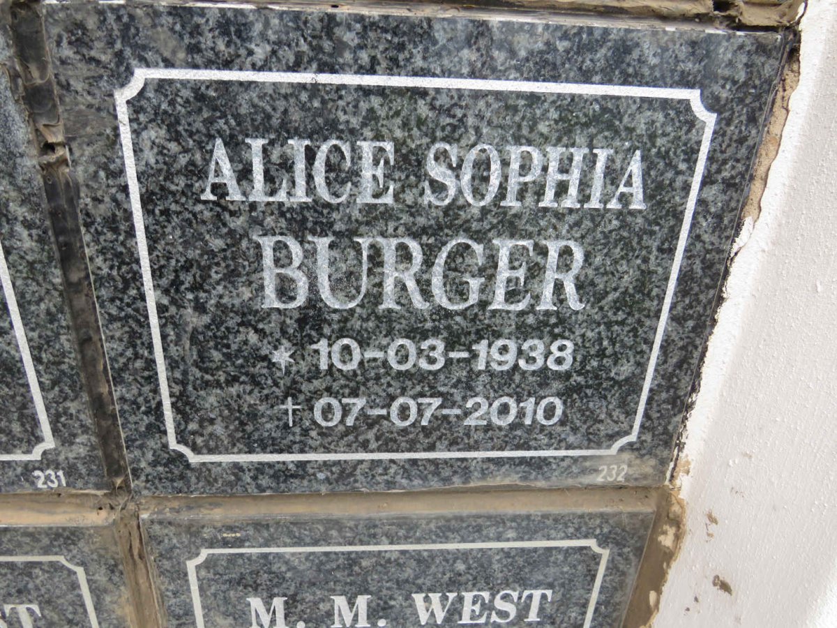 BURGER Alice Sophia 1938-2010
