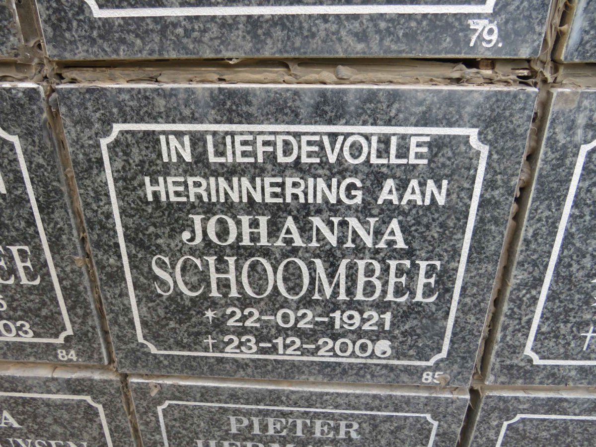 SCHOOMBEE Johanna 1921-2006