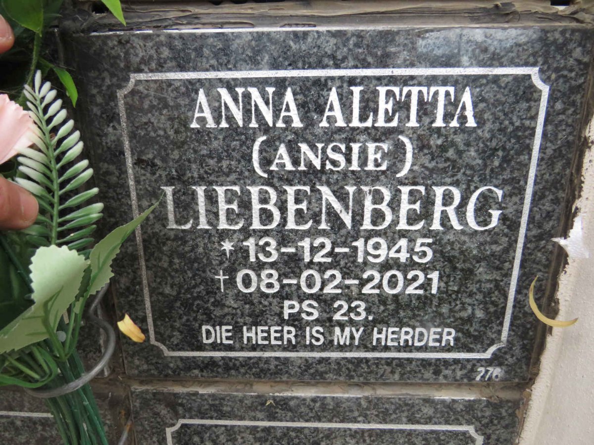 LIEBENBERG Anna Aletta 1945-2021