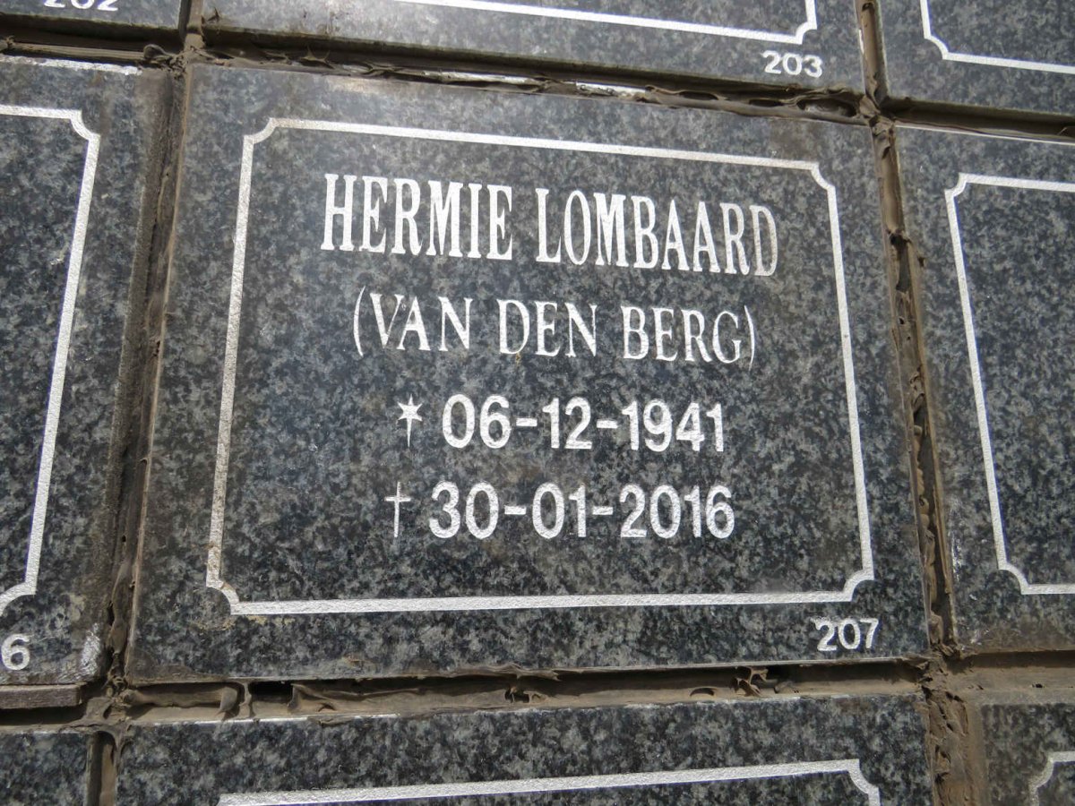 LOMBAARD Hermie nee VAN DEN BERG 1941-2016