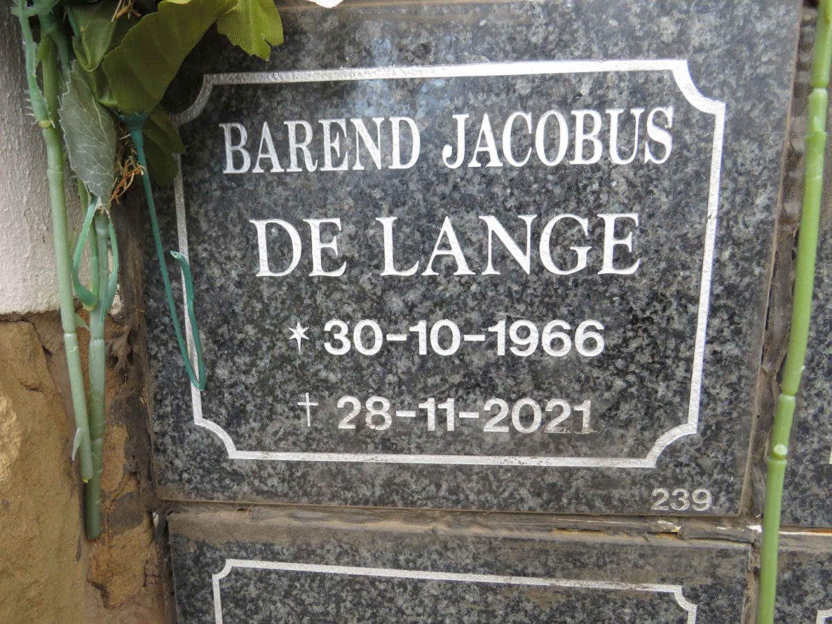 LANGE Barend Jacobus, de 1966-2021