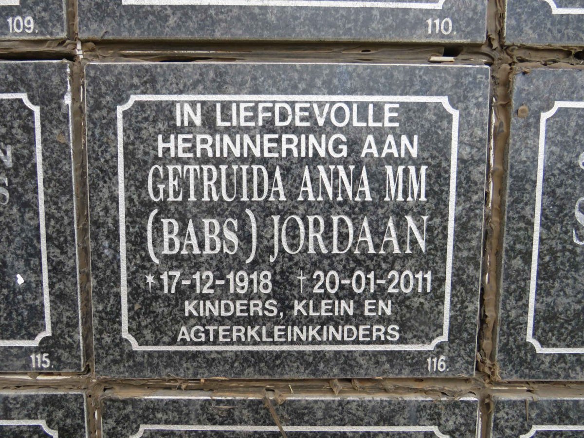 JORDAAN Gertruida Anna M.M. 1918-2011