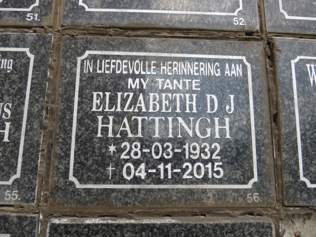 HATTINGH Elizabeth D.J. 1932-2015