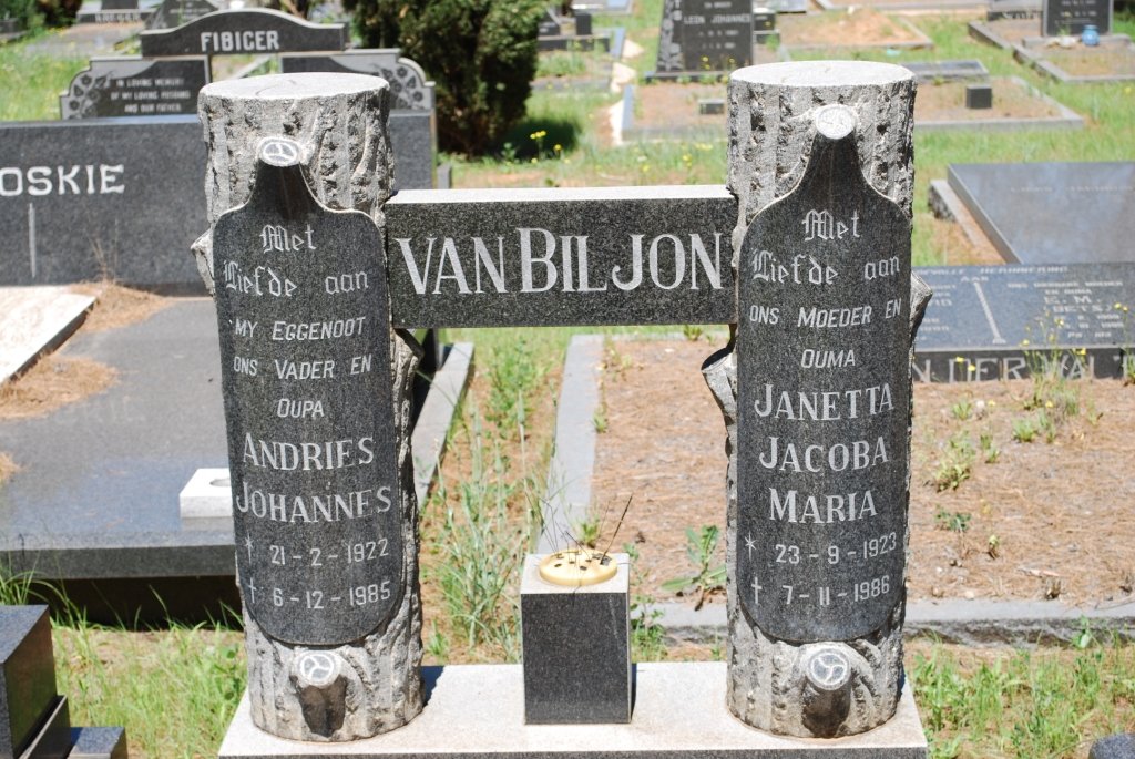 BILJON Andries Johannes, van 1922-1985 &amp; Janetta Jacoba Maria 1923-1986