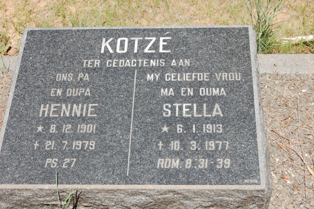 KOTZE Hennie 1901-1979 &amp; Stella 1913-1977