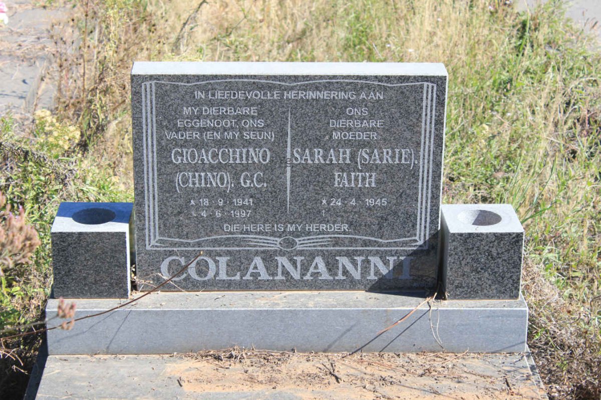 COLANANNI Gioacchino G.C. 1941-1997 &amp; Sarah Faith 1945-