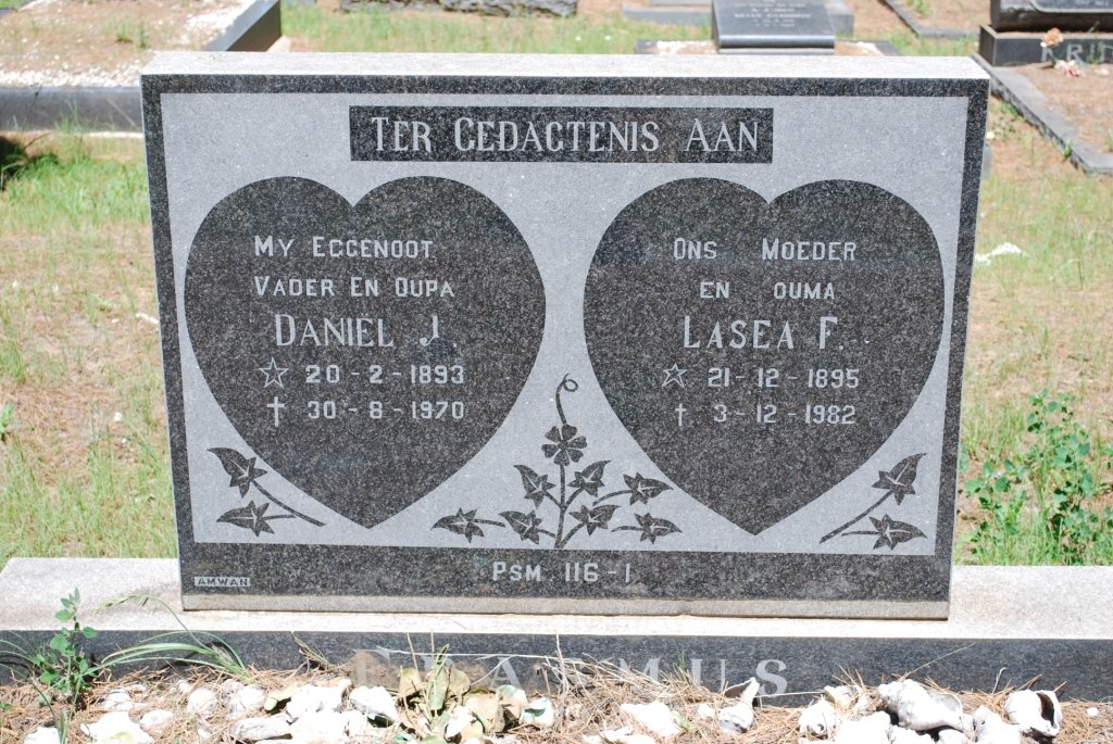 ERASMUS Daniel J. 1893-1970 &amp; Lasea F. 1895-1982