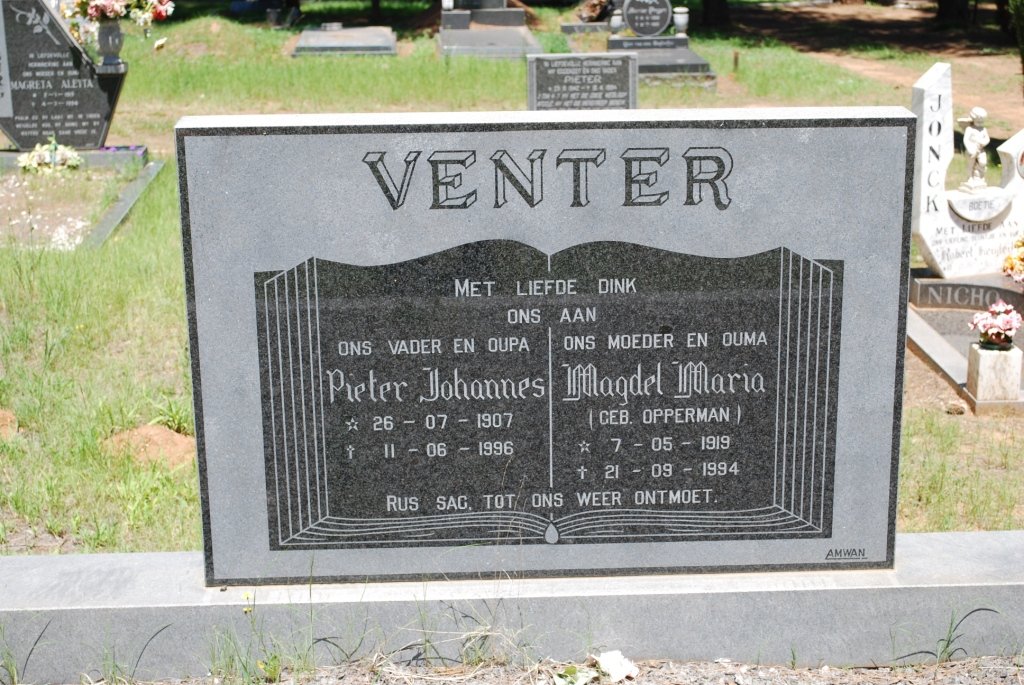 VENTER Pieter Johannes 1907-1996 &amp; Magdel Maria nee OPPERMAN 1919-1994