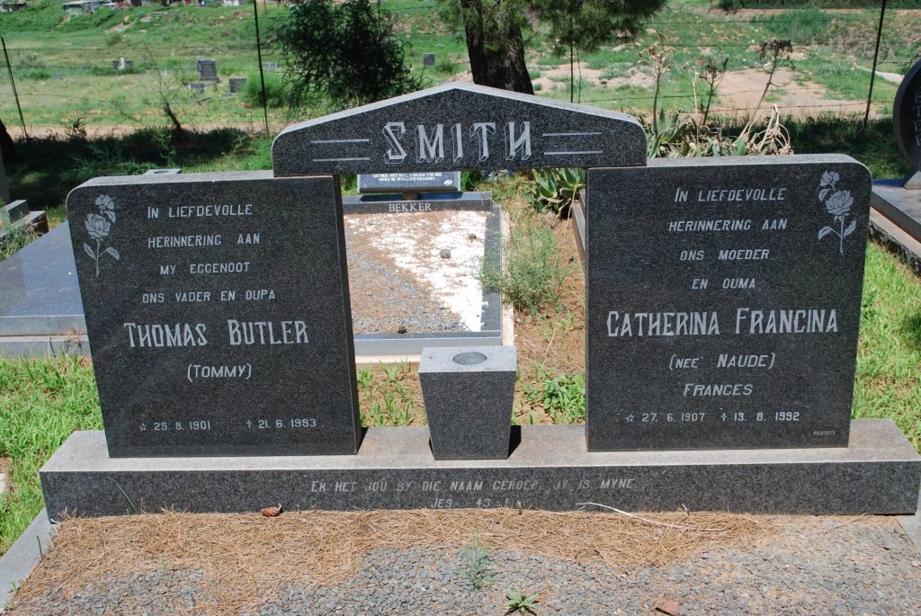 SMITH Thomas Butler 1901-1983 &amp; Catherina Francina nee NAUDE 1907-1992