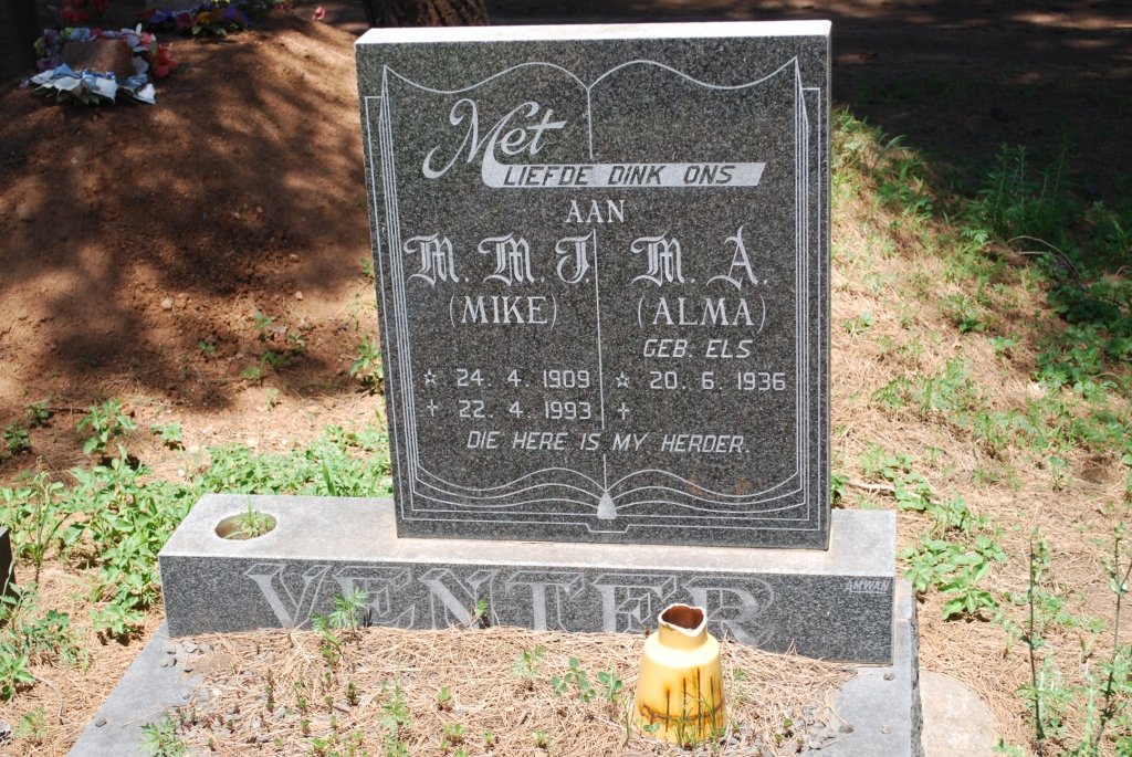 VENTER M.M.J. 1909-1993 &amp; M.A. nee ELS 1936-